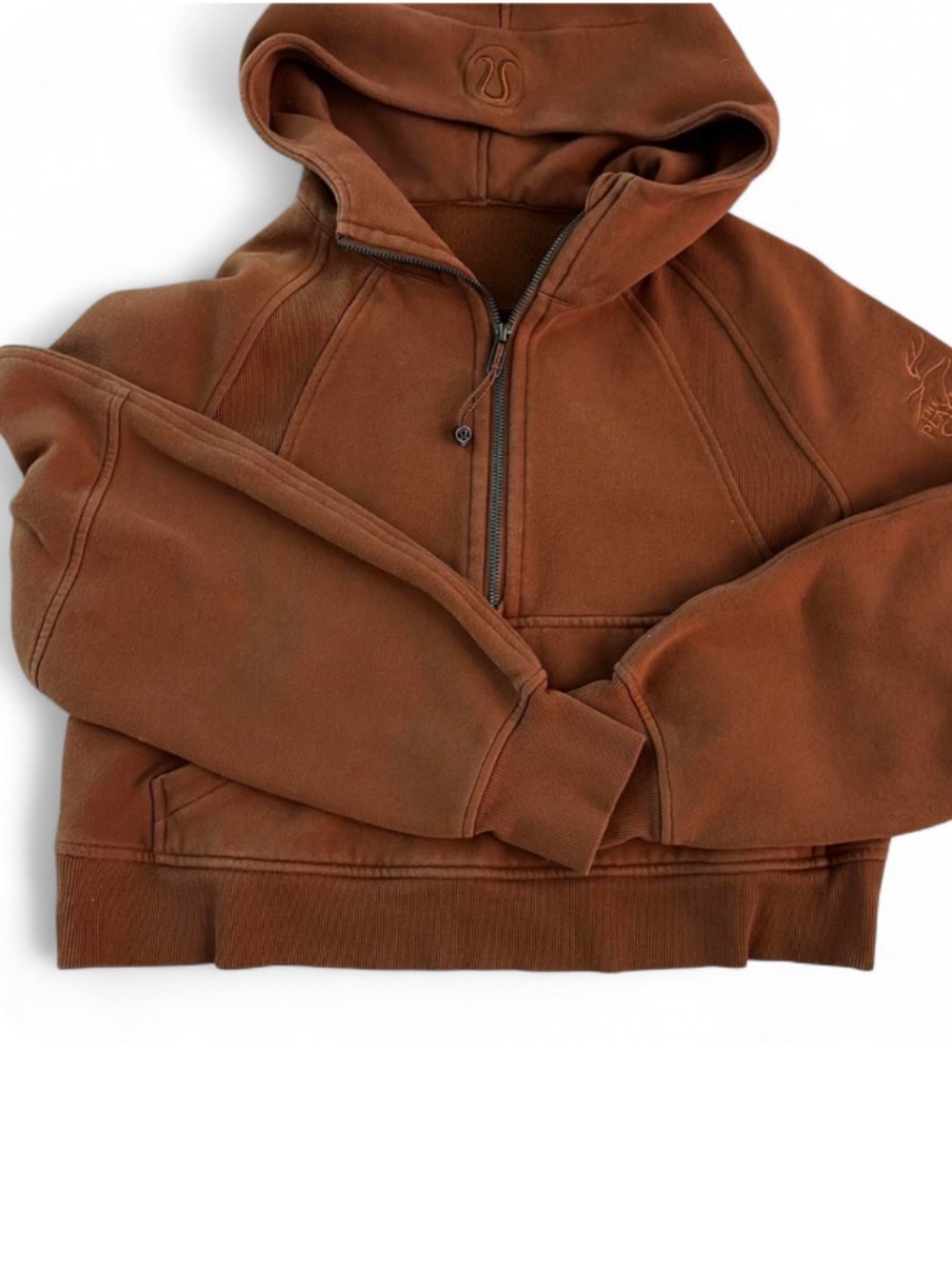 Lululemon Oversized Cropped Scuba Half Zip Hoodie Copper Brown S/XS EUC - Picture 4 of 6